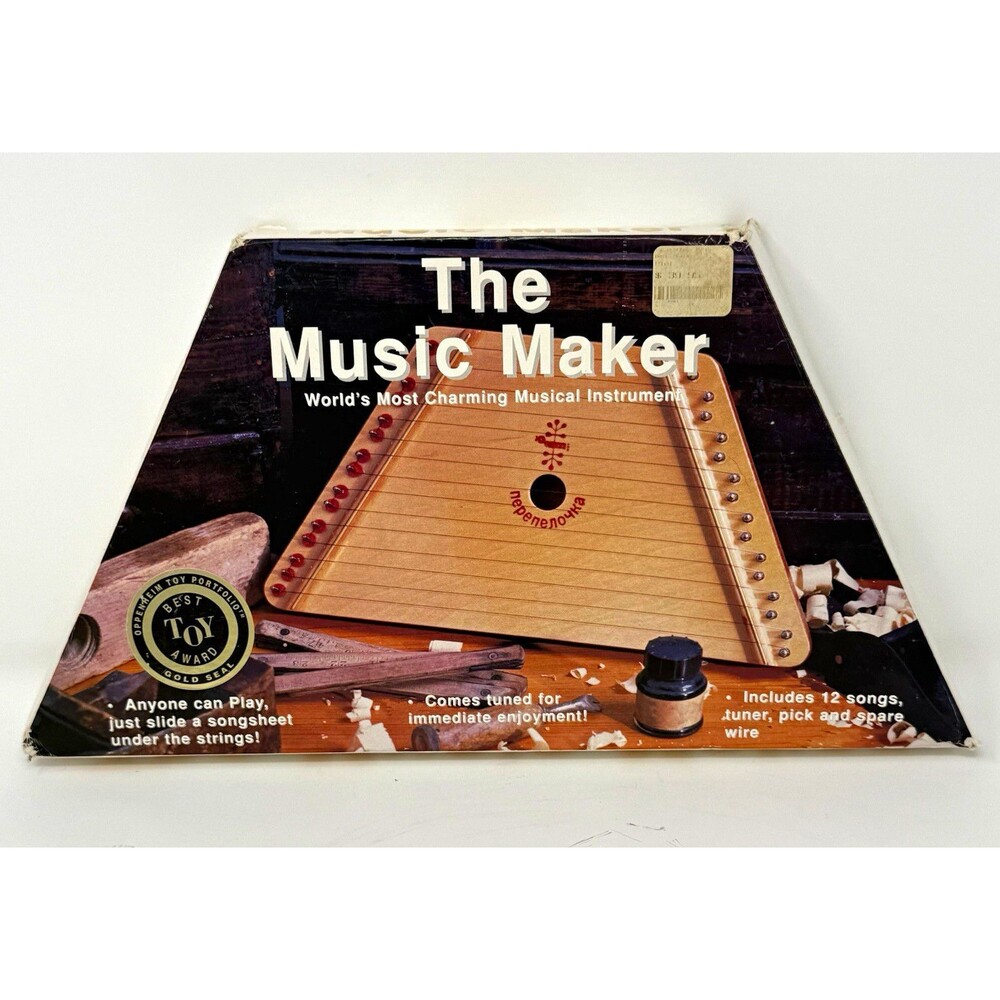 The Music Maker Zither Natural Wood Brown w/ Box Song Sheets Tuner Pick Wire